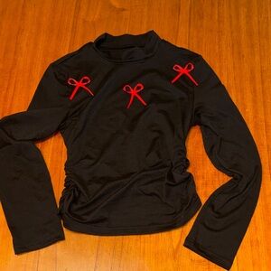 SHEIN Black Long Sleeve Tee with Red Bow Accents
